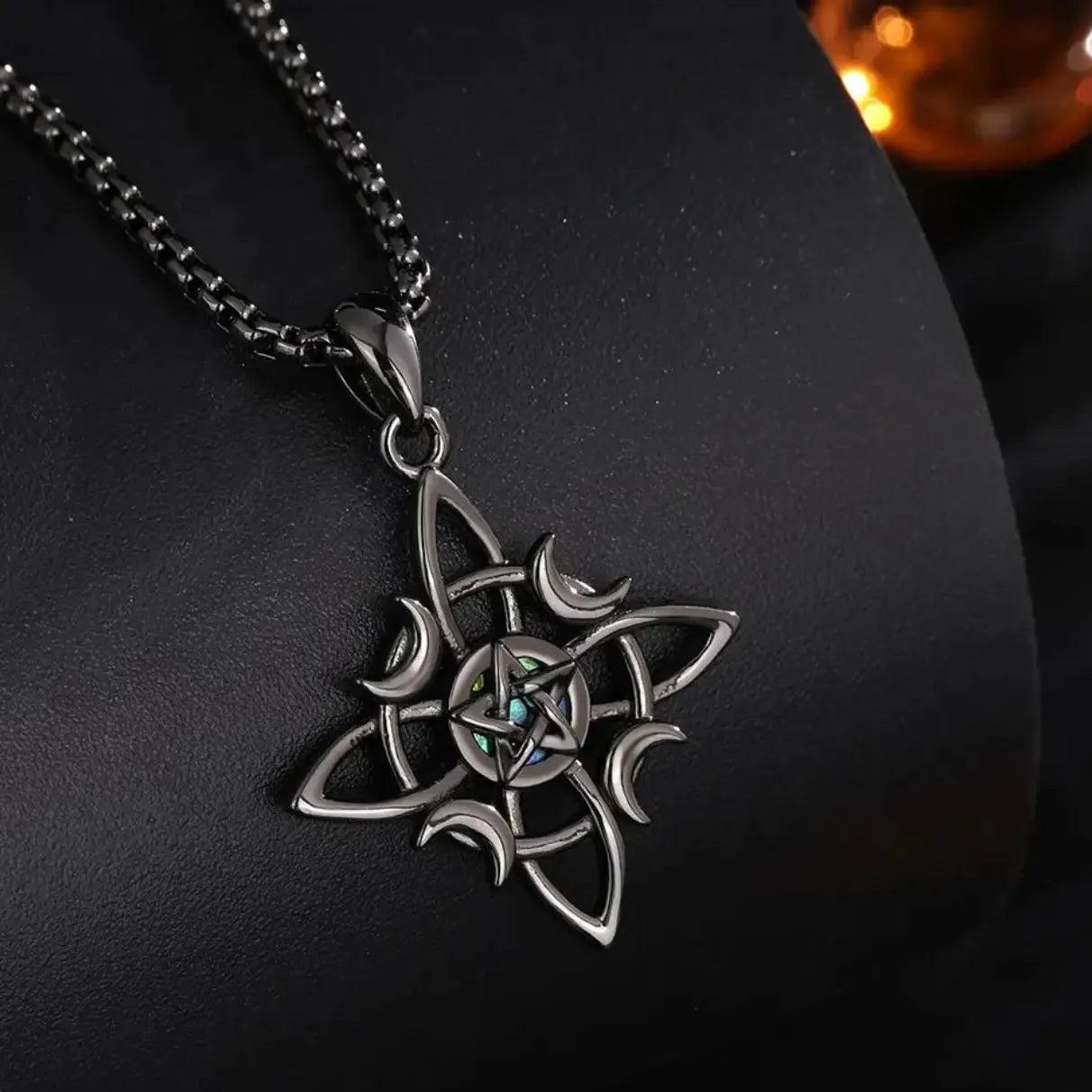 925 Sterling Silver Witch Celtic Knot Necklace Wicca Moon Pentagram Necklace Amulet Gothic Jewelry-MoonChildWorld