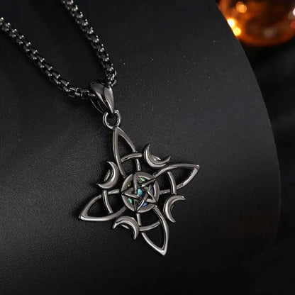 925 Sterling Silver Witch Celtic Knot Necklace Wicca Moon Pentagram Necklace Amulet Gothic Jewelry-MoonChildWorld