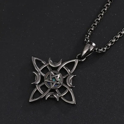 925 Sterling Silver Witch Celtic Knot Necklace Wicca Moon Pentagram Necklace Amulet Gothic Jewelry-MoonChildWorld