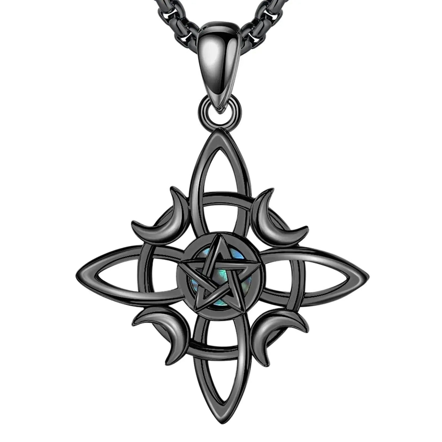 925 Sterling Silver Witch Celtic Knot Necklace Wicca Moon Pentagram Necklace Amulet Gothic Jewelry-MoonChildWorld