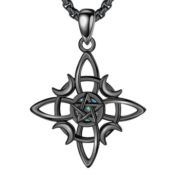 925 Sterling Silver Witch Celtic Knot Necklace Wicca Moon Pentagram Necklace Amulet Gothic Jewelry-MoonChildWorld