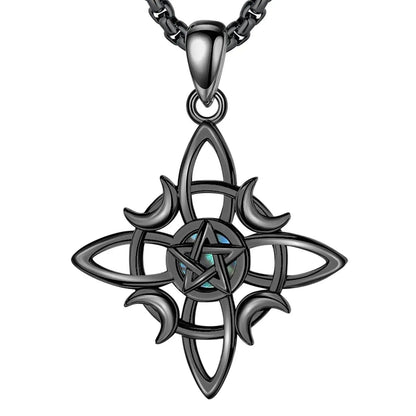 925 Sterling Silver Witch Celtic Knot Necklace Wicca Moon Pentagram Necklace Amulet Gothic Jewelry-MoonChildWorld