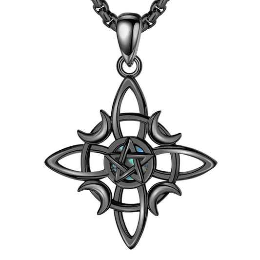 925 Sterling Silver Witch Celtic Knot Necklace Wicca Moon Pentagram Necklace Amulet Gothic Jewelry-MoonChildWorld
