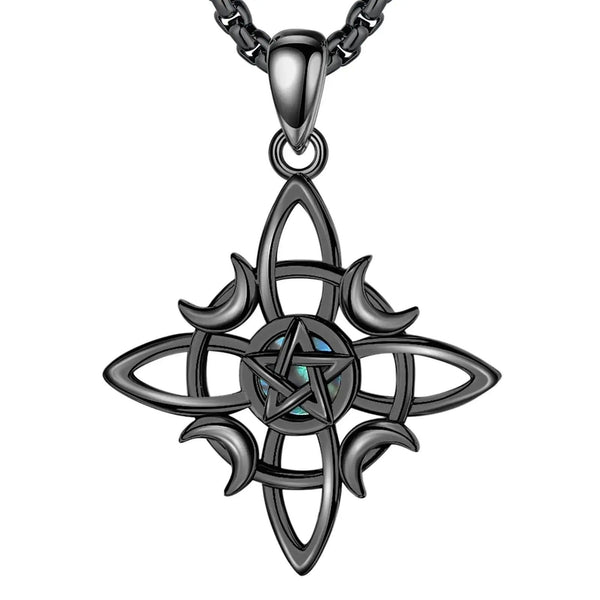 925 Sterling Silver Witch Celtic Knot Necklace Wicca Moon Pentagram Necklace Amulet Gothic Jewelry-MoonChildWorld