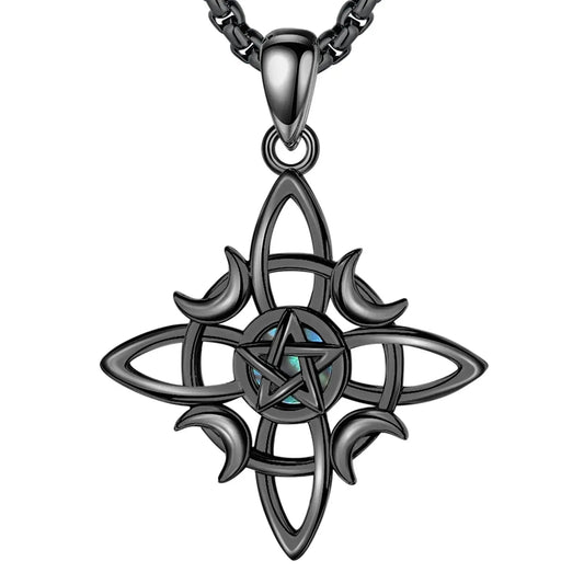 925 Sterling Silver Witch Celtic Knot Necklace Wicca Moon Pentagram Necklace Amulet Gothic Jewelry-MoonChildWorld