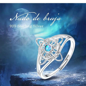 925 Sterling Silver Witch Celtic Knot Ring Blue Opal Adjustable Rings Wicca Pagan Jewelry-MoonChildWorld