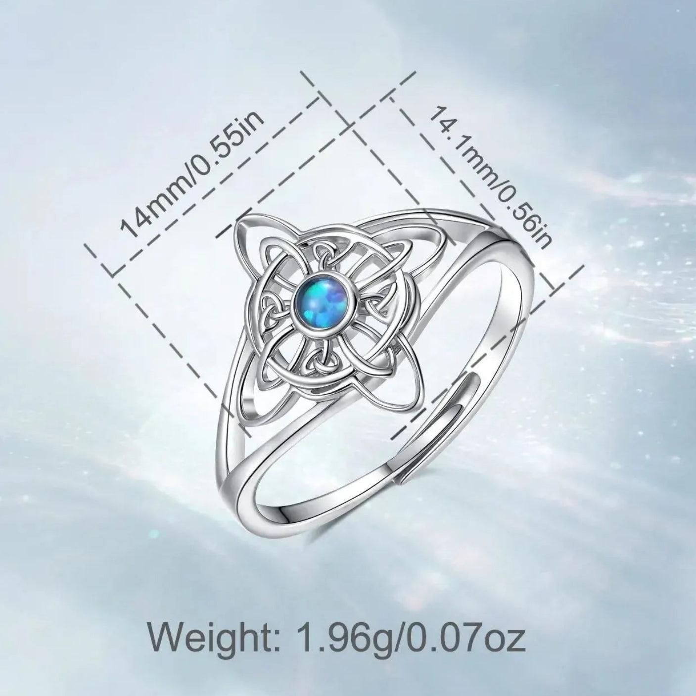 925 Sterling Silver Witch Celtic Knot Ring Blue Opal Adjustable Rings Wicca Pagan Jewelry-MoonChildWorld