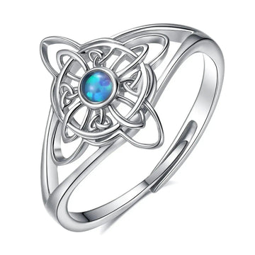 925 Sterling Silver Witch Celtic Knot Ring Blue Opal Adjustable Rings Wicca Pagan Jewelry-MoonChildWorld
