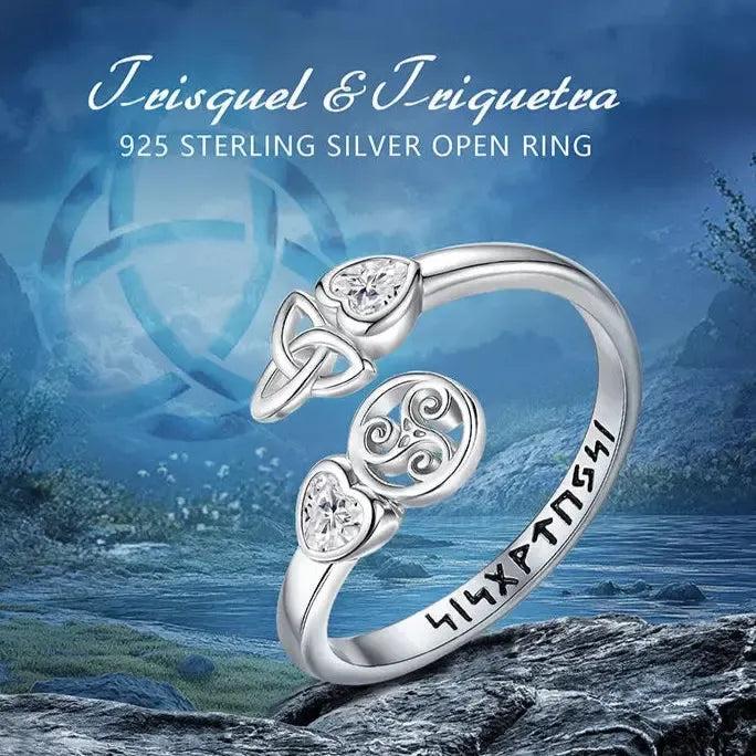 925 Sterling Silver Witch Celtic Knot Triskelion Viking Runes Ring Wicca Pagan Jewelry-MoonChildWorld