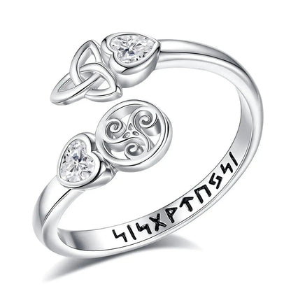 925 Sterling Silver Witch Celtic Knot Triskelion Viking Runes Ring Wicca Pagan Jewelry-MoonChildWorld