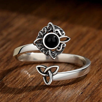 925 Sterling Silver Witch Knot Adjustable Ring Obsidian Celtic Knot Pagan Ring Wiccan Jewelry-MoonChildWorld