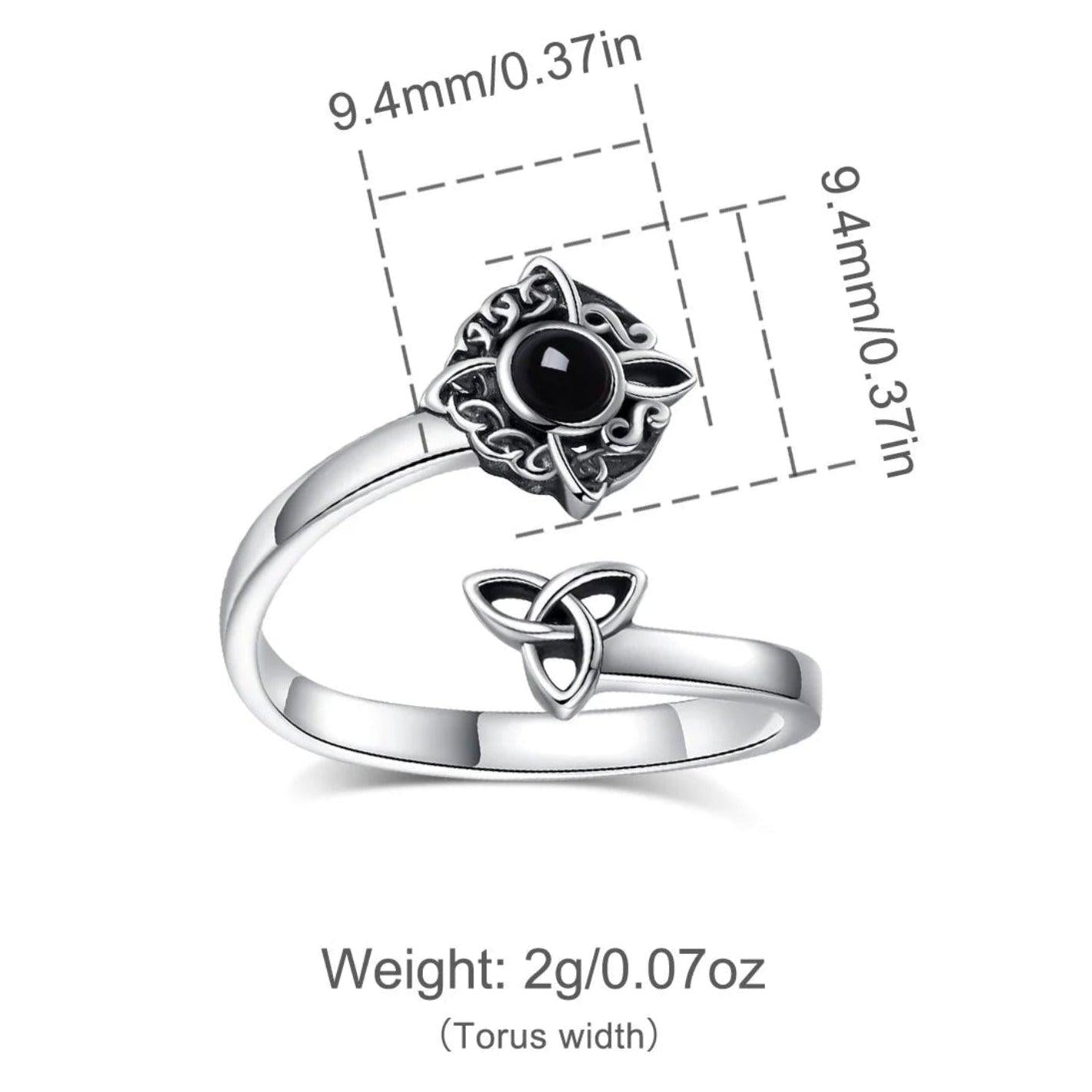 925 Sterling Silver Witch Knot Adjustable Ring Obsidian Celtic Knot Pagan Ring Wiccan Jewelry-MoonChildWorld