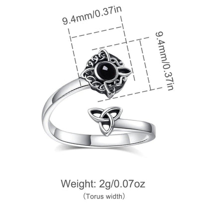 925 Sterling Silver Witch Knot Adjustable Ring Obsidian Celtic Knot Pagan Ring Wiccan Jewelry-MoonChildWorld