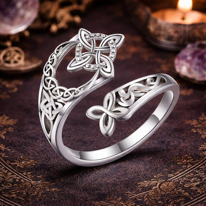 925 Sterling Silver Witch Knot Ring - Adjustable Celtic Knot Protection Jewelry for Wiccans & Pagans"-MoonChildWorld