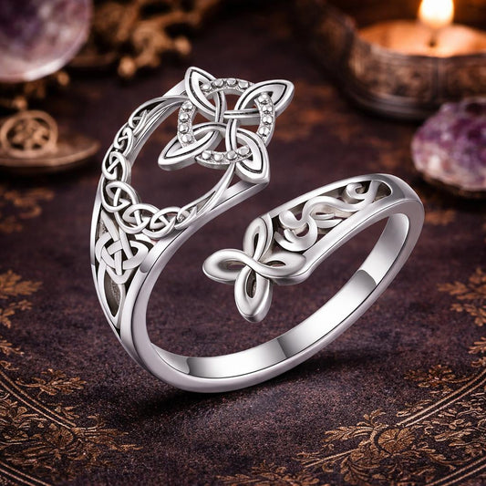 925 Sterling Silver Witch Knot Ring - Adjustable Celtic Knot Protection Jewelry for Wiccans & Pagans"-MoonChildWorld