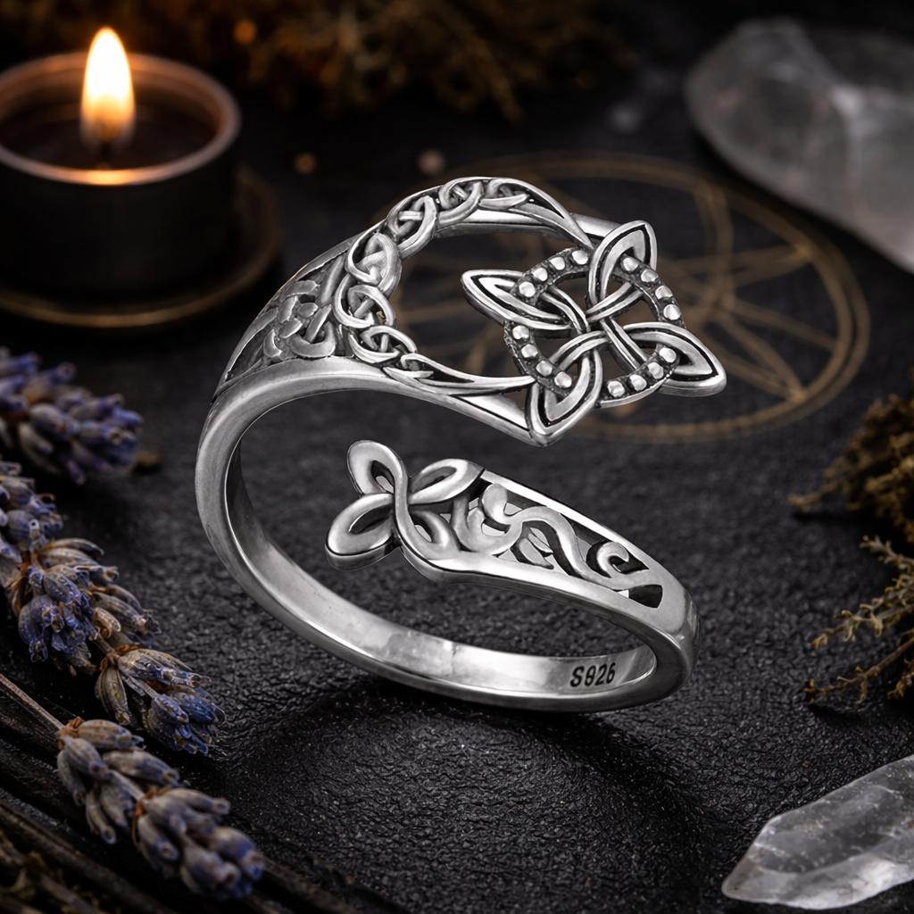 925 Sterling Silver Witch Knot Ring - Adjustable Celtic Knot Protection Jewelry for Wiccans & Pagans"-MoonChildWorld