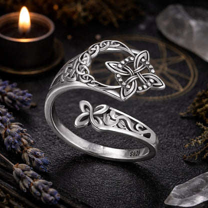 925 Sterling Silver Witch Knot Ring - Adjustable Celtic Knot Protection Jewelry for Wiccans & Pagans"-MoonChildWorld