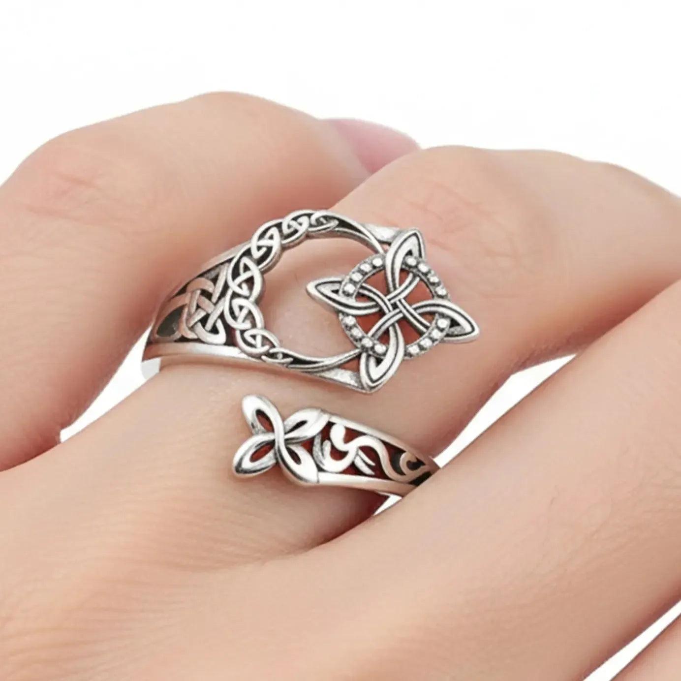925 Sterling Silver Witch Knot Ring - Adjustable Celtic Knot Protection Jewelry for Wiccans & Pagans"-MoonChildWorld