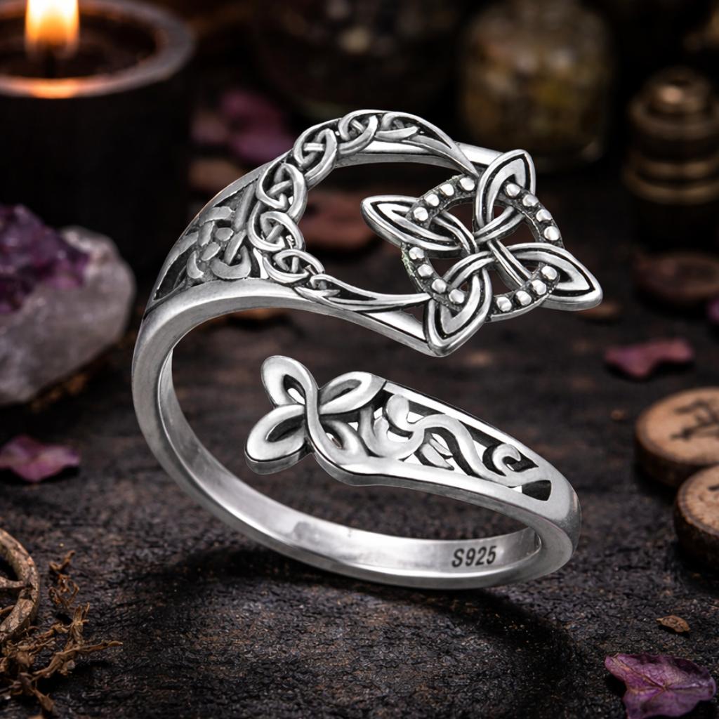 925 Sterling Silver Witch Knot Ring - Adjustable Celtic Knot Protection Jewelry for Wiccans & Pagans"-MoonChildWorld