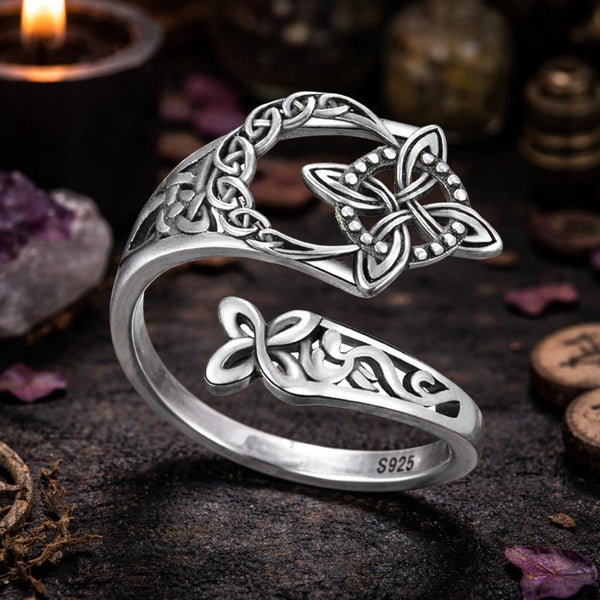 925 Sterling Silver Witch Knot Ring - Adjustable Celtic Knot Protection Jewelry for Wiccans & Pagans"-MoonChildWorld