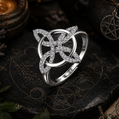 925 Sterling Silver Witches Knot Adjustable Ring Celtic Knot Zircon Ring Wicca Pagan Jewelry-MoonChildWorld