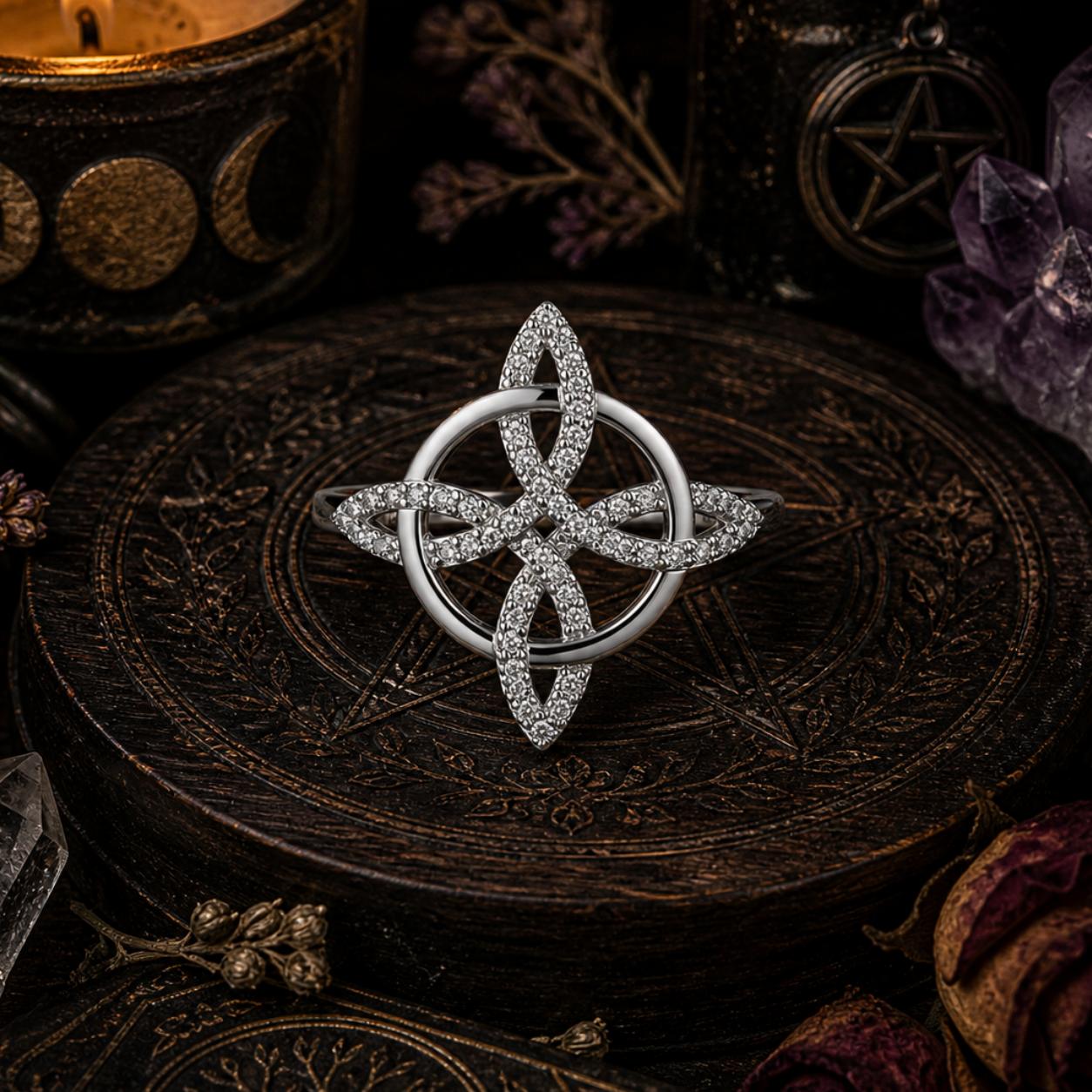 925 Sterling Silver Witches Knot Adjustable Ring Celtic Knot Zircon Ring Wicca Pagan Jewelry-MoonChildWorld