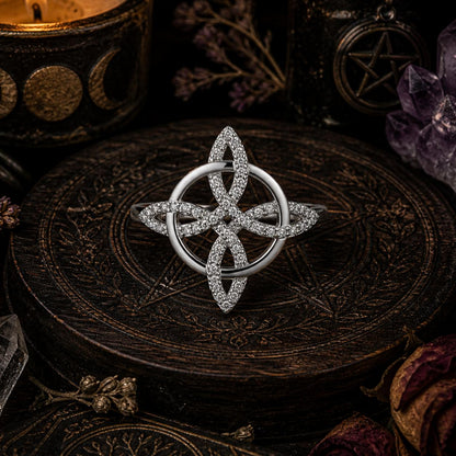 925 Sterling Silver Witches Knot Adjustable Ring Celtic Knot Zircon Ring Wicca Pagan Jewelry-MoonChildWorld