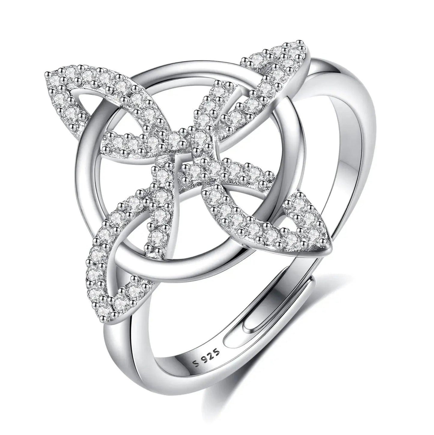 925 Sterling Silver Witches Knot Adjustable Ring Celtic Knot Zircon Ring Wicca Pagan Jewelry-MoonChildWorld