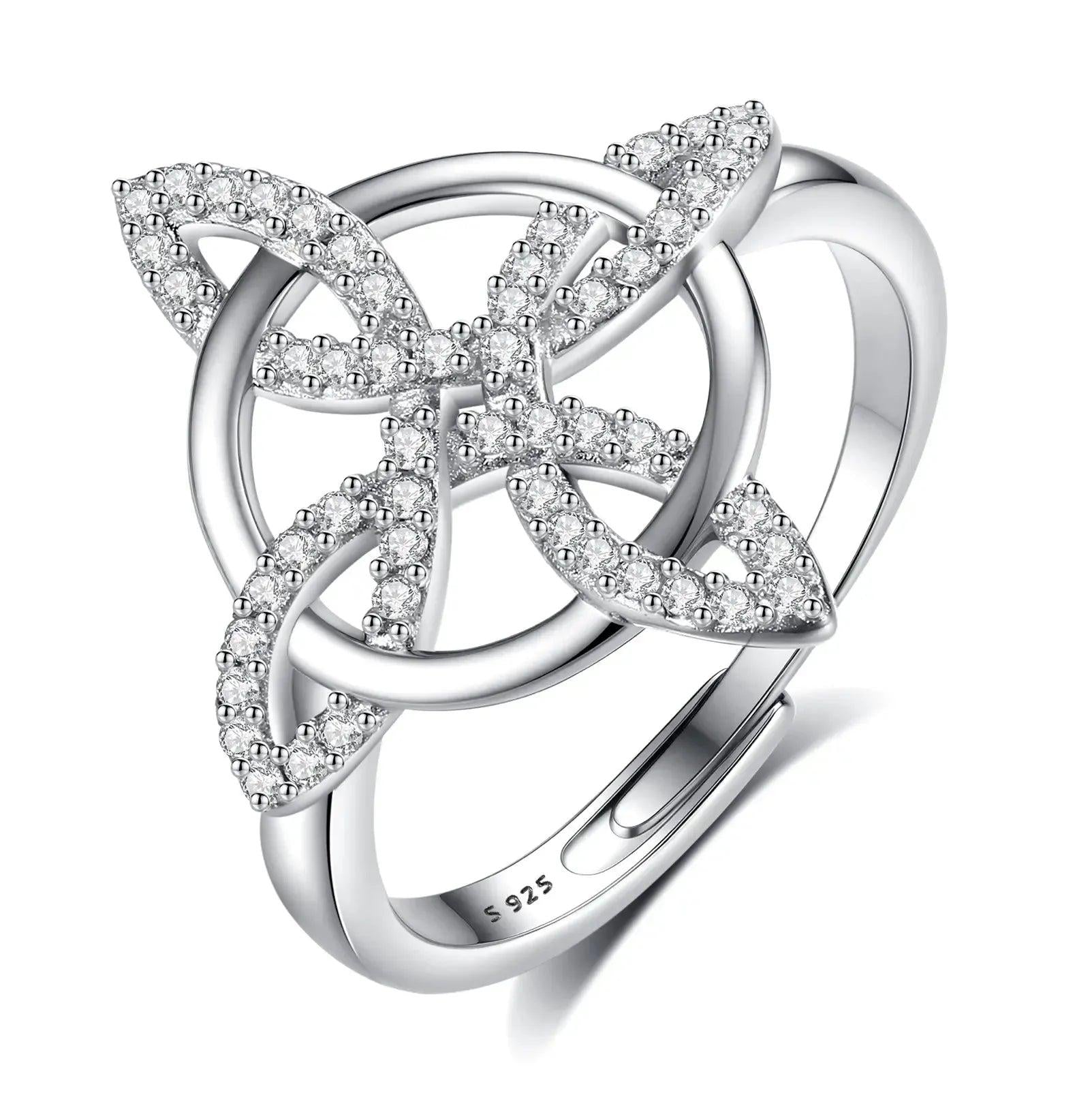 925 Sterling Silver Witches Knot Adjustable Ring Celtic Knot Zircon Ring Wicca Pagan Jewelry-MoonChildWorld
