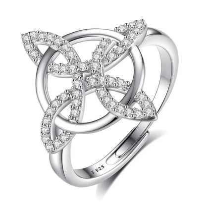 925 Sterling Silver Witches Knot Adjustable Ring Celtic Knot Zircon Ring Wicca Pagan Jewelry-MoonChildWorld