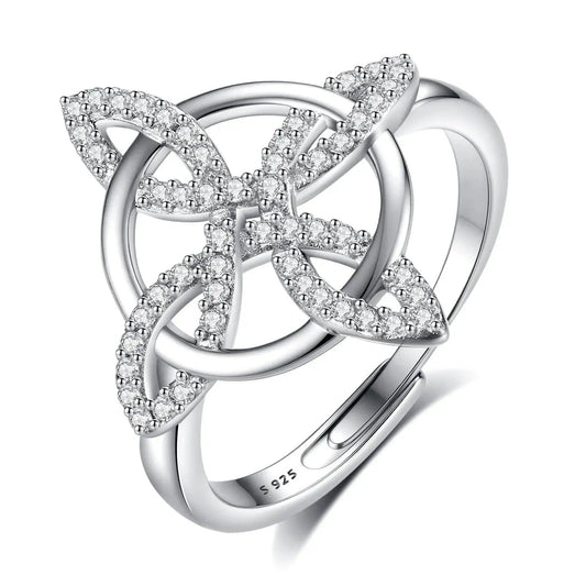 925 Sterling Silver Witches Knot Adjustable Ring Celtic Knot Zircon Ring Wicca Pagan Jewelry-MoonChildWorld