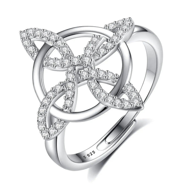 925 Sterling Silver Witches Knot Adjustable Ring Celtic Knot Zircon Ring Wicca Pagan Jewelry-MoonChildWorld