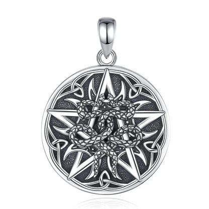 925 Sterling Silver Witchy Pentagram Snake Necklace Celtic knot Wicca Pagan Jewelry-MoonChildWorld