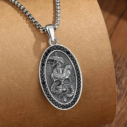 925 Sterling Silver Witchy Skull Sword Snake Gothic Necklace Witch Jewelry-MoonChildWorld