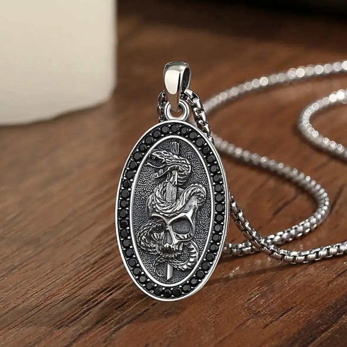 925 Sterling Silver Witchy Skull Sword Snake Gothic Necklace Witch Jewelry-MoonChildWorld