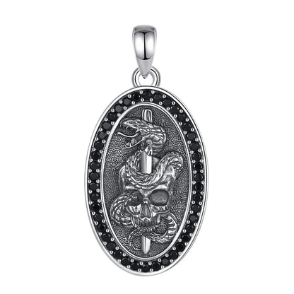 925 Sterling Silver Witchy Skull Sword Snake Gothic Necklace Witch Jewelry-MoonChildWorld