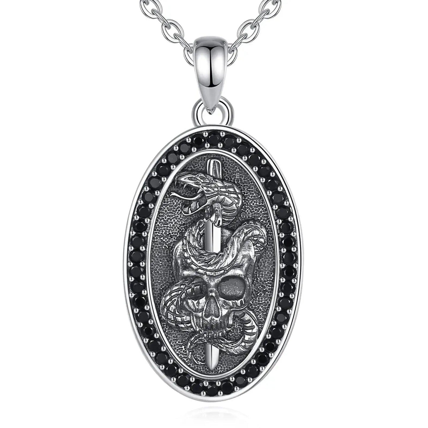 925 Sterling Silver Witchy Skull Sword Snake Gothic Necklace Witch Jewelry-MoonChildWorld