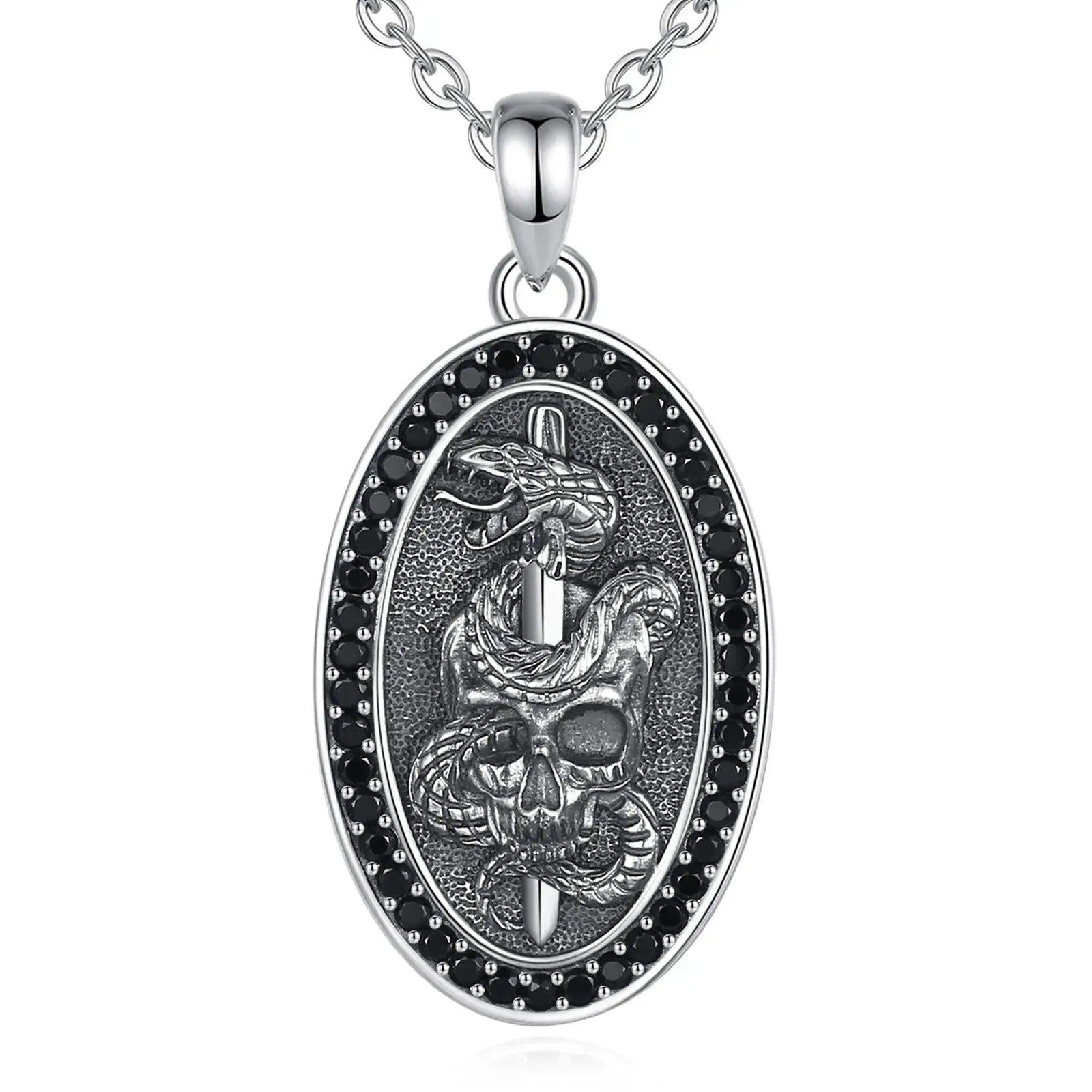 925 Sterling Silver Witchy Skull Sword Snake Gothic Necklace Witch Jewelry-MoonChildWorld