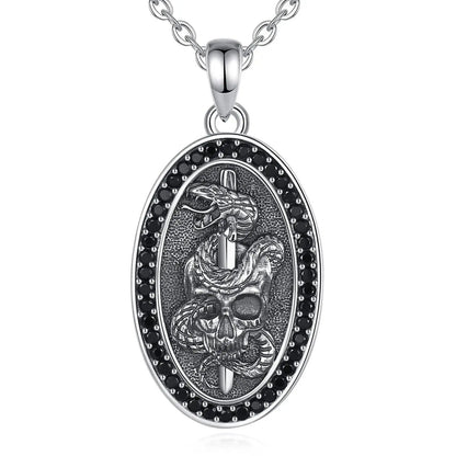 925 Sterling Silver Witchy Skull Sword Snake Gothic Necklace Witch Jewelry-MoonChildWorld