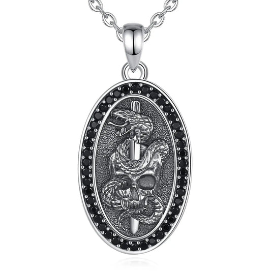 925 Sterling Silver Witchy Skull Sword Snake Gothic Necklace Witch Jewelry-MoonChildWorld