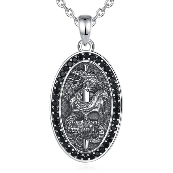 925 Sterling Silver Witchy Skull Sword Snake Gothic Necklace Witch Jewelry-MoonChildWorld