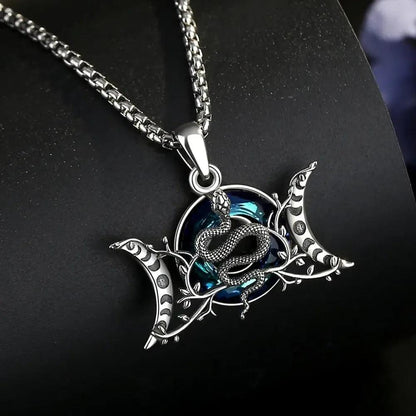925 Sterling Silver Witchy Snake & Triple Moon Necklace Moon Phases Wicca Pagan Jewelry-MoonChildWorld