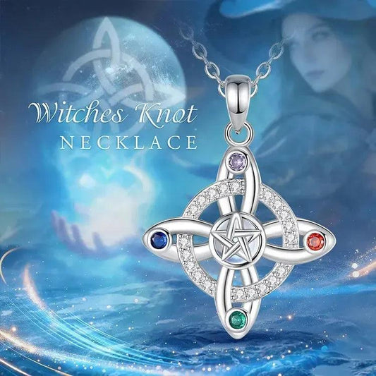 925 Witches Knot Necklace Moonstone Pentagram Amulet Pendant Wicca Spiritual Jewelry-MoonChildWorld