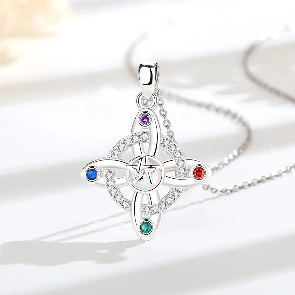 925 Witches Knot Necklace Moonstone Pentagram Amulet Pendant Wicca Spiritual Jewelry-MoonChildWorld