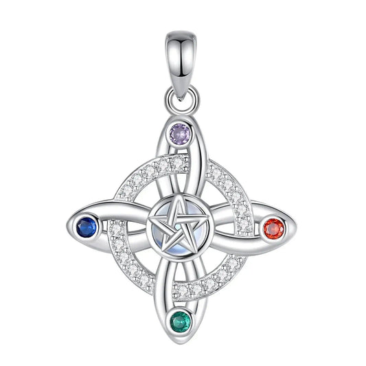 925 Witches Knot Necklace Moonstone Pentagram Amulet Pendant Wicca Spiritual Jewelry-MoonChildWorld