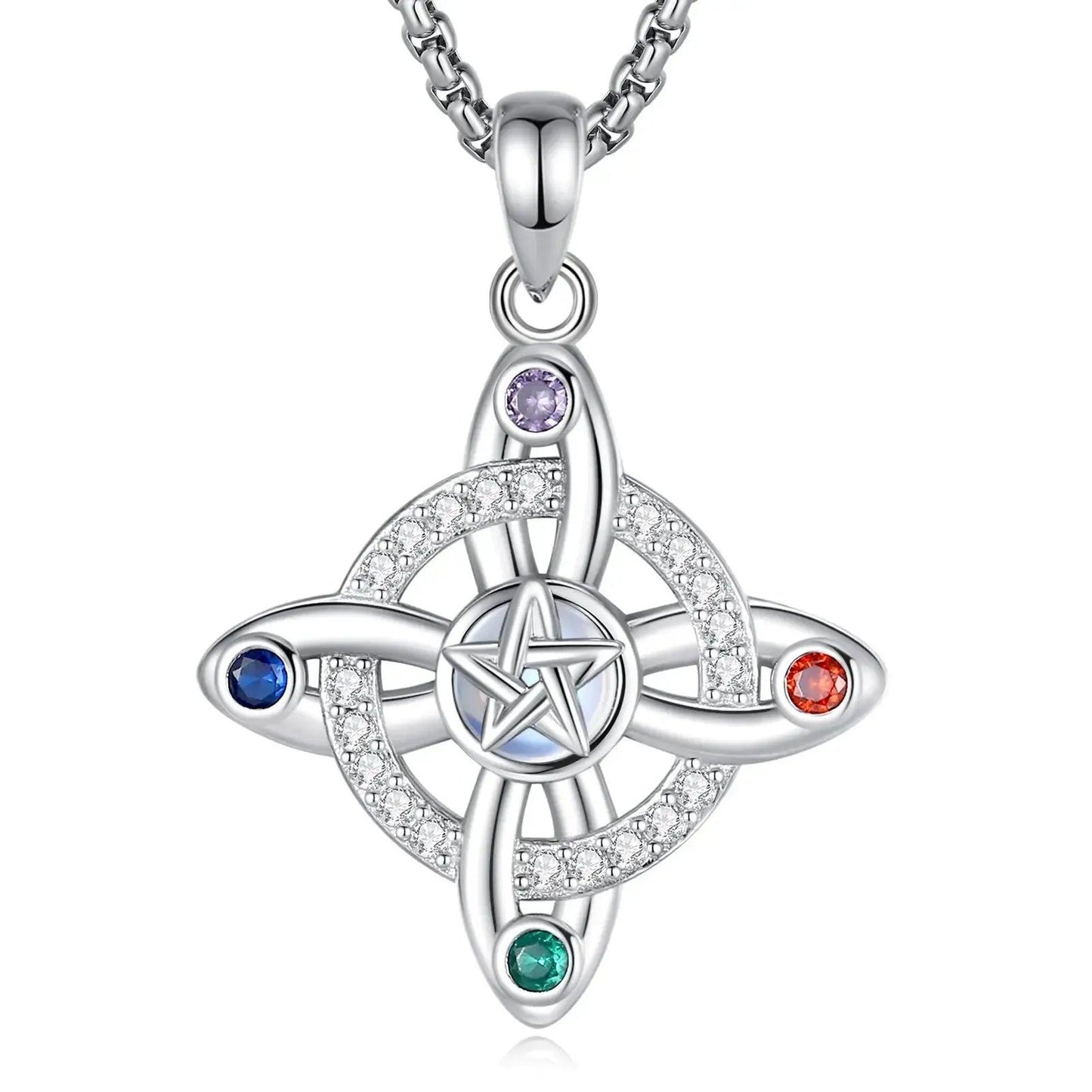 925 Witches Knot Necklace Moonstone Pentagram Amulet Pendant Wicca Spiritual Jewelry-MoonChildWorld
