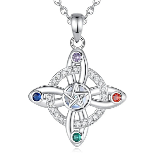 925 Witches Knot Necklace Moonstone Pentagram Amulet Pendant Wicca Spiritual Jewelry-MoonChildWorld
