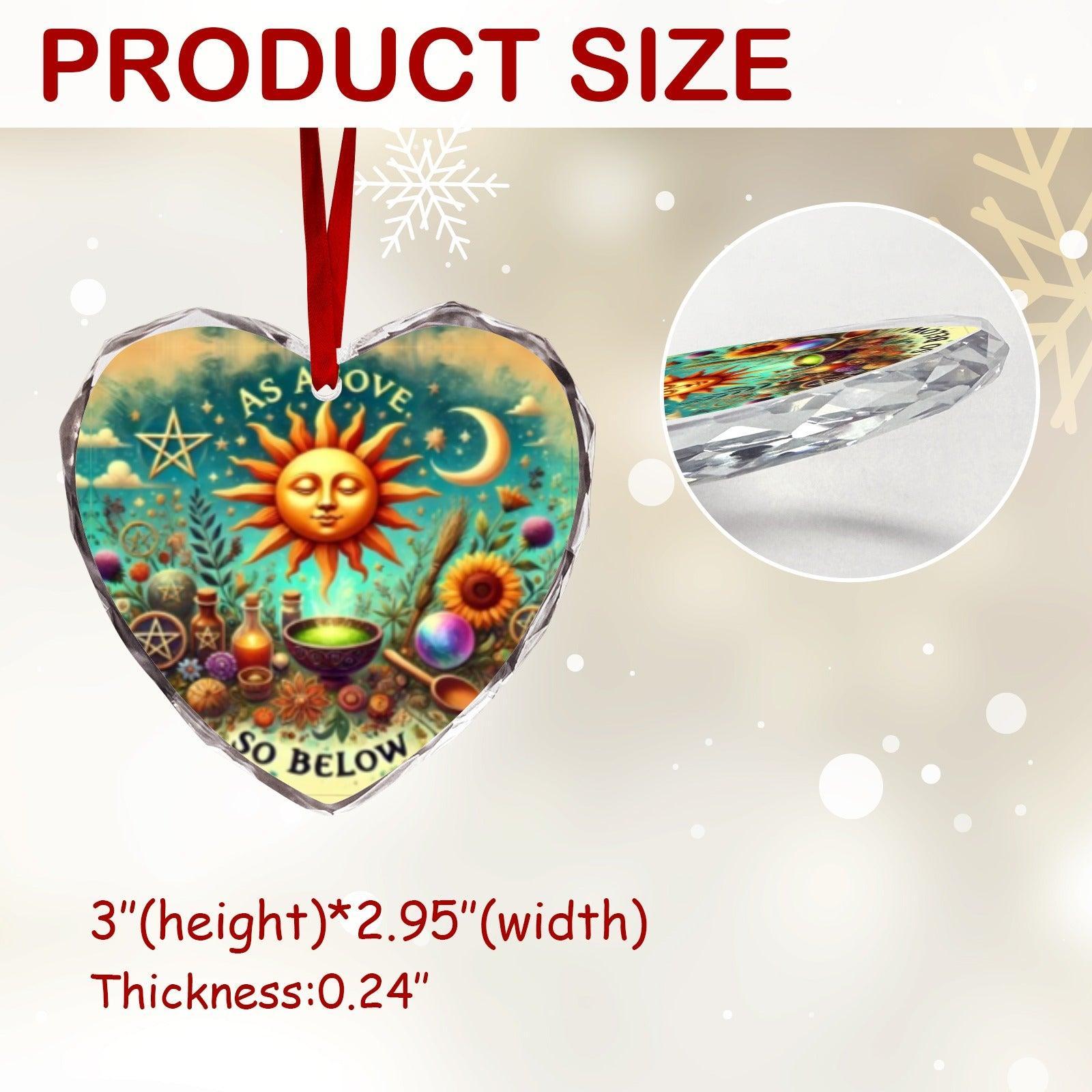Wicca Sun Moon Pagan Yule Heart-Shaped Crystal Glass Ornament-MoonChildWorld