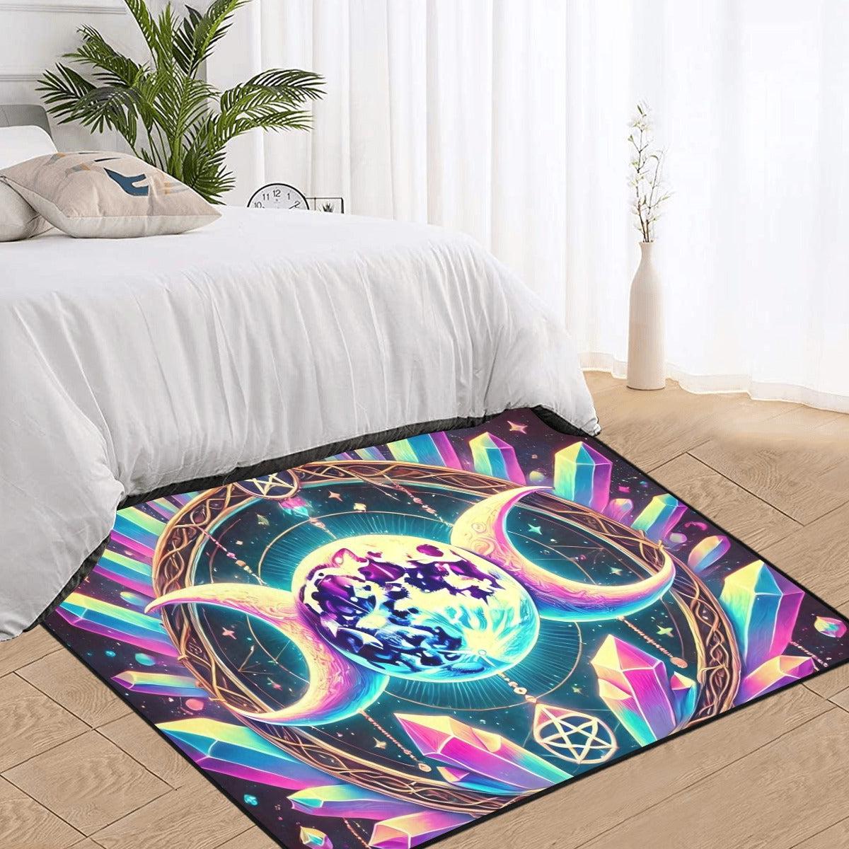 Crystal Triple Moon Wiccan Area Rug Pagan Carpet Home Decor-MoonChildWorld