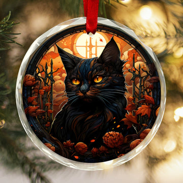 Black Cat Gothic Glass Christmas Ornament-MoonChildWorld